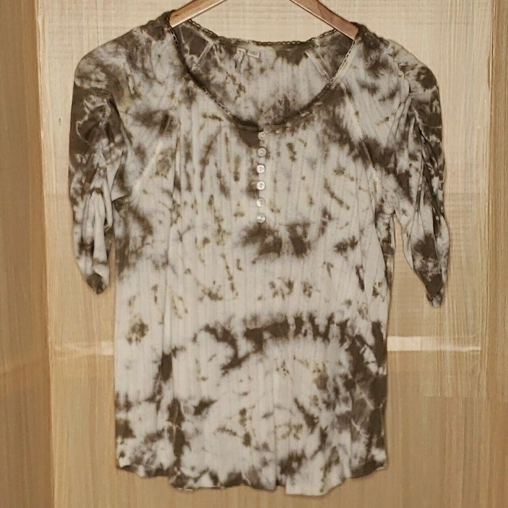 Est. 1946 Womens Knit Green Tie Dye Short Sleeve Top Small